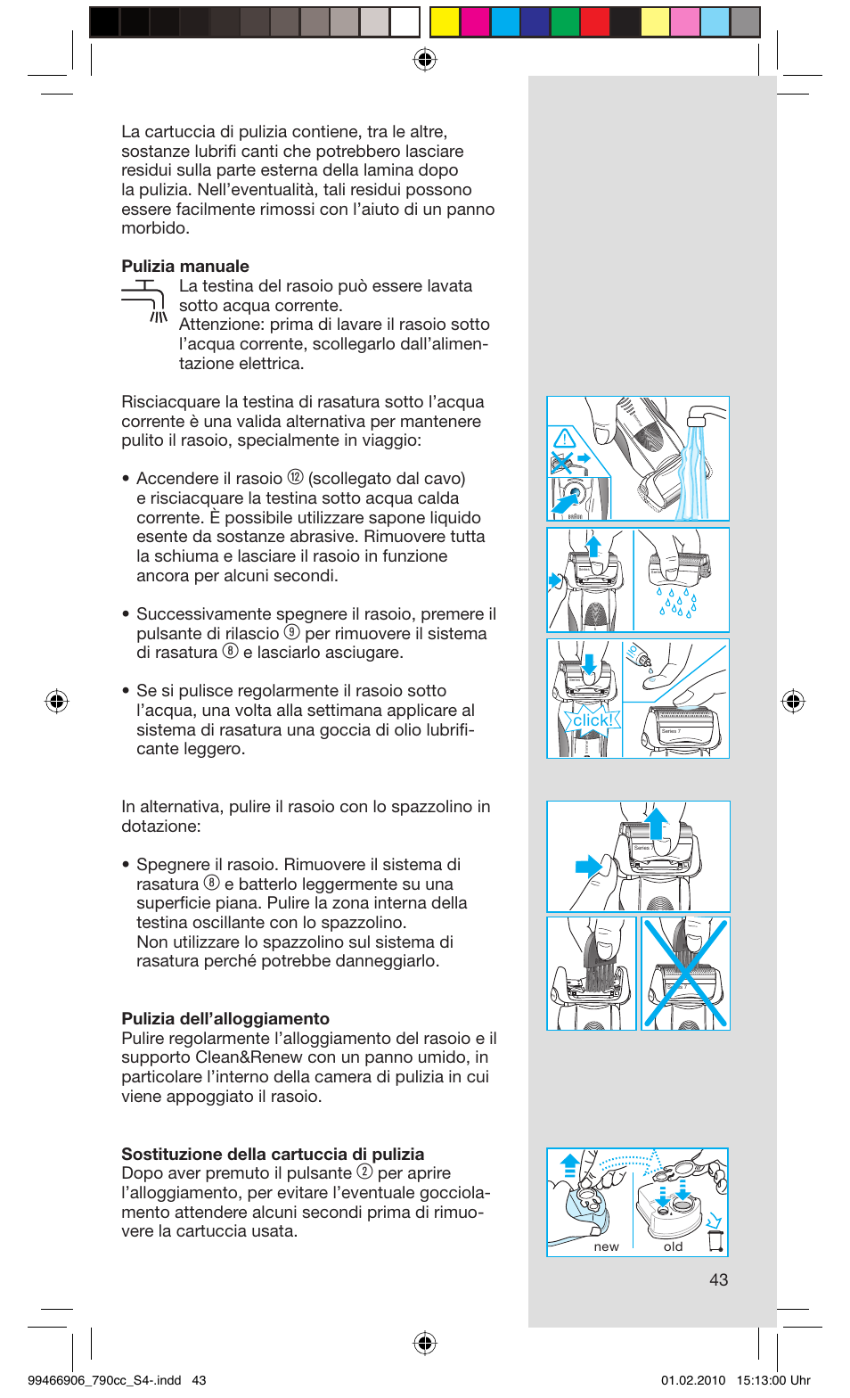 Per rimuovere il sistema di rasatura, Click | Braun 790cc-3 Series 7 User Manual | Page 43 / 101