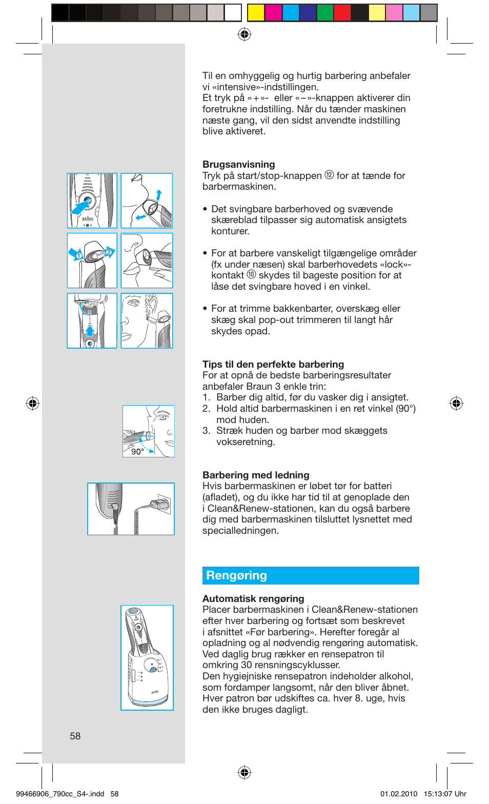 Rengøring, Rese t | Braun 790cc-3 Series 7 User Manual | Page 58 / 101