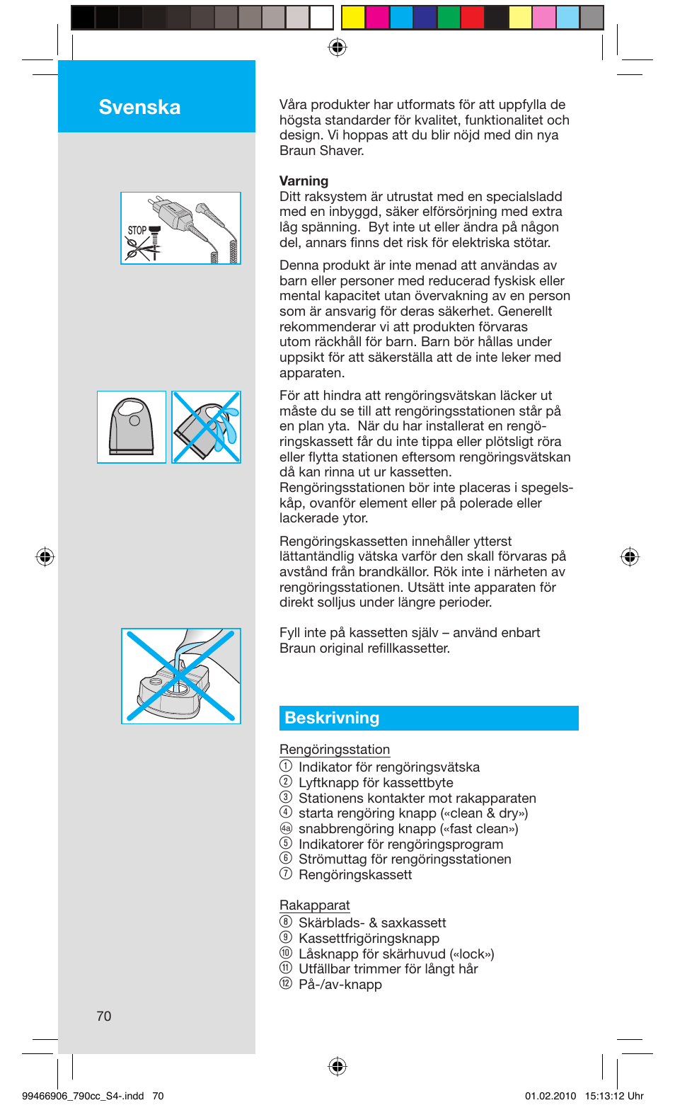 Svenska, Beskrivning | Braun 790cc-3 Series 7 User Manual | Page 70 / 101