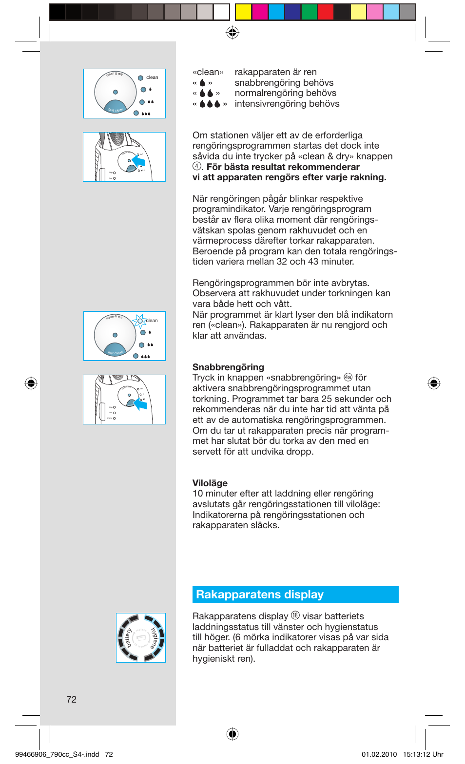 Rakapparatens display | Braun 790cc-3 Series 7 User Manual | Page 72 / 101