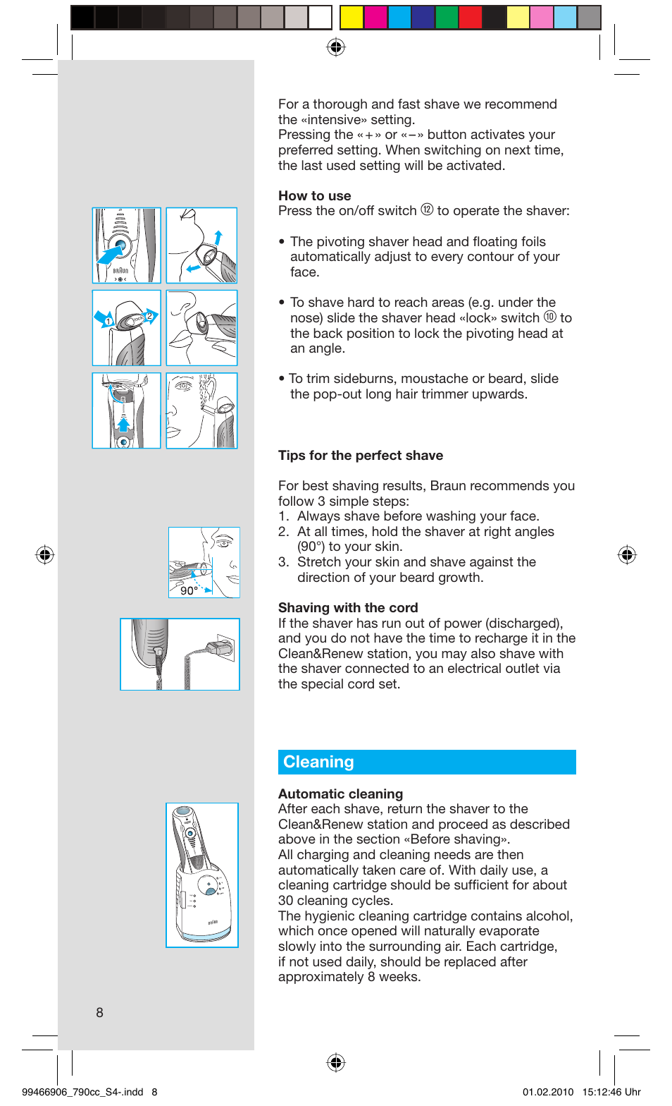 Cleaning, Rese t | Braun 790cc-3 Series 7 User Manual | Page 8 / 101