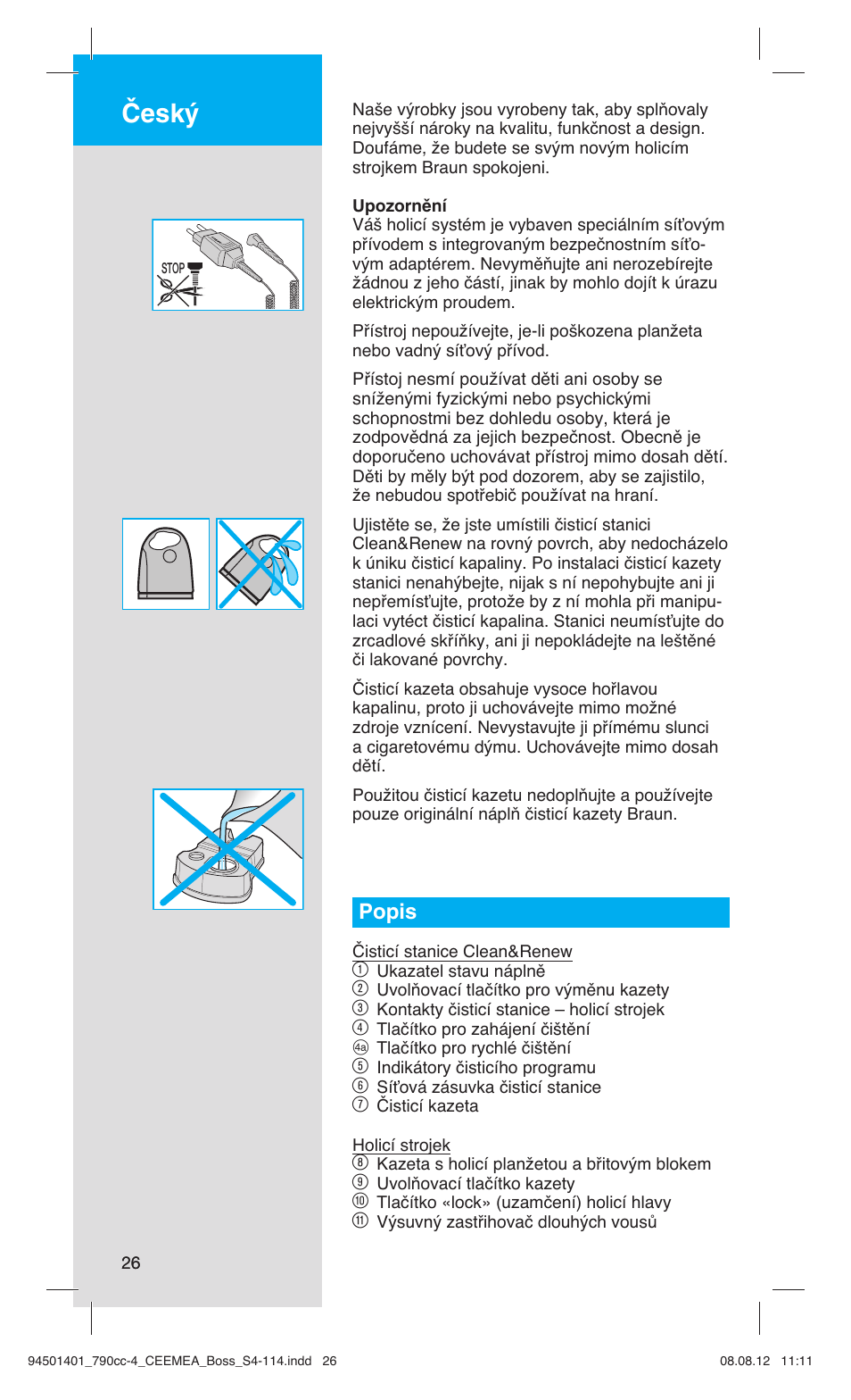 Âesk, Popis | Braun 790cc-4 Series 7  RU User Manual | Page 26 / 110