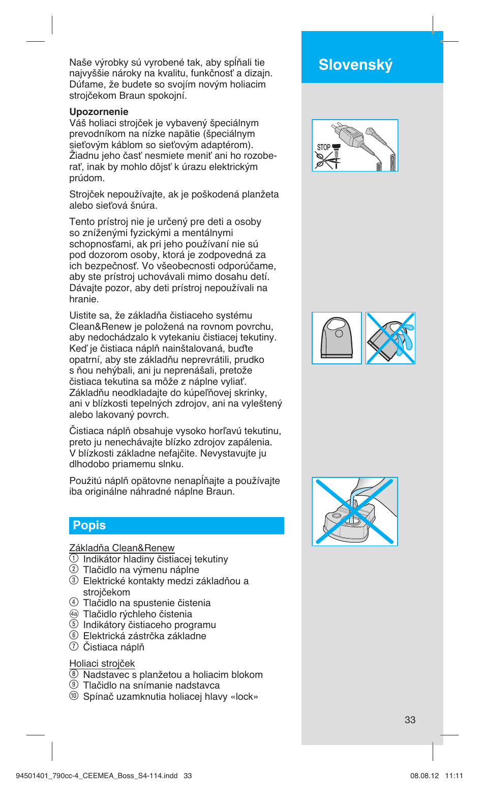 Slovensk, Popis | Braun 790cc-4 Series 7  RU User Manual | Page 33 / 110