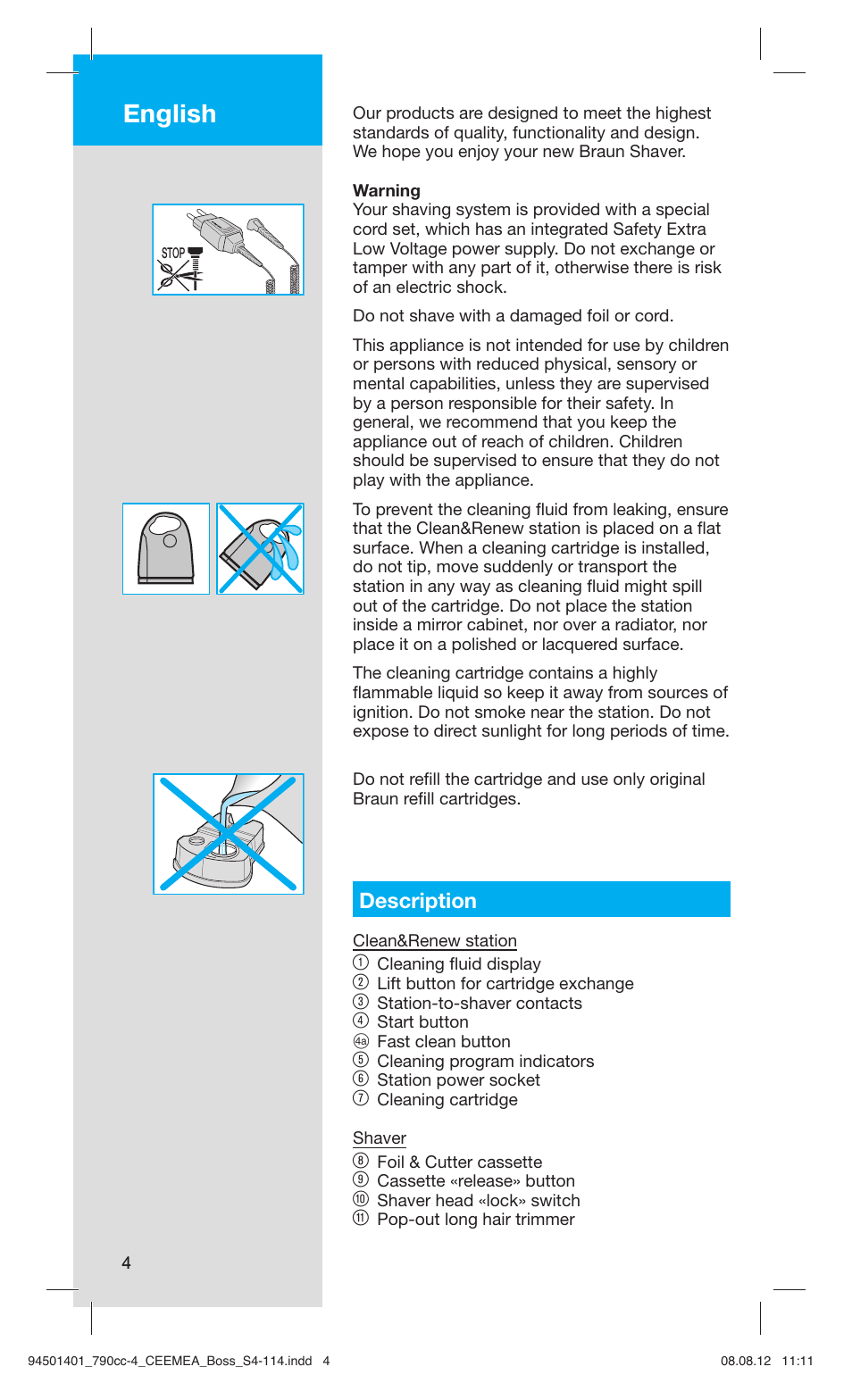 English, Description | Braun 790cc-4 Series 7  RU User Manual | Page 4 / 110