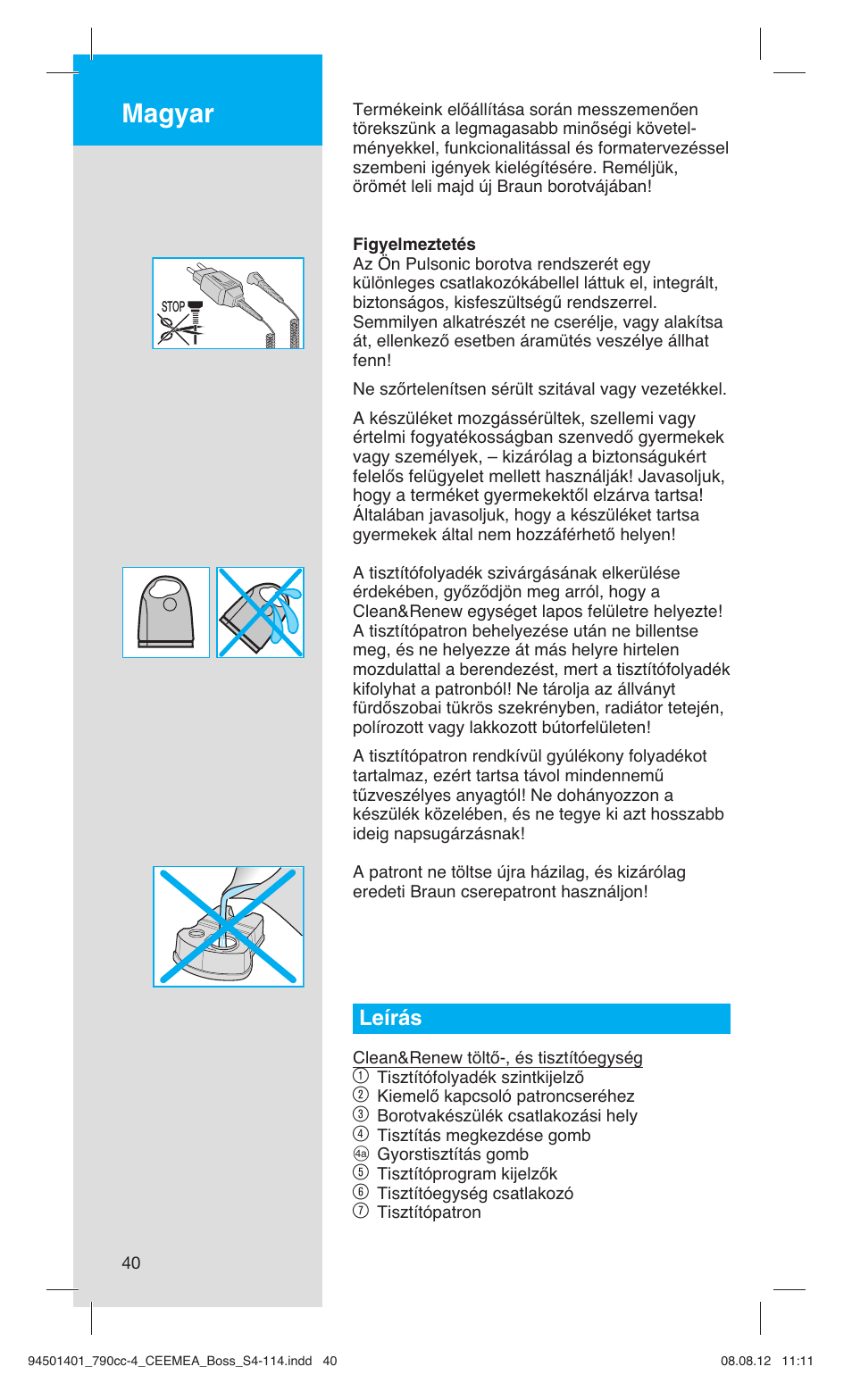 Magyar, Leírás | Braun 790cc-4 Series 7  RU User Manual | Page 40 / 110