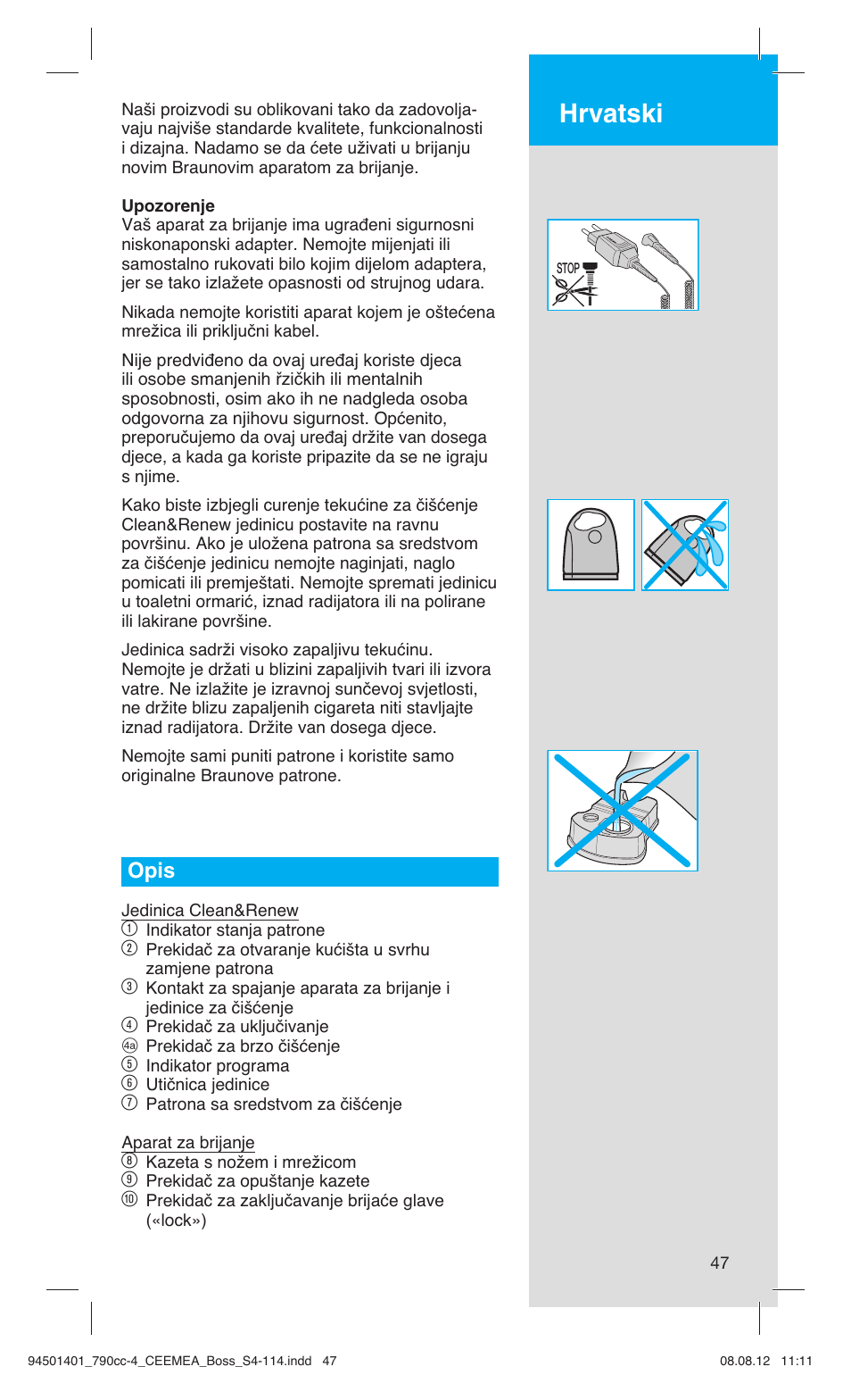 Hrvatski, Opis | Braun 790cc-4 Series 7  RU User Manual | Page 47 / 110