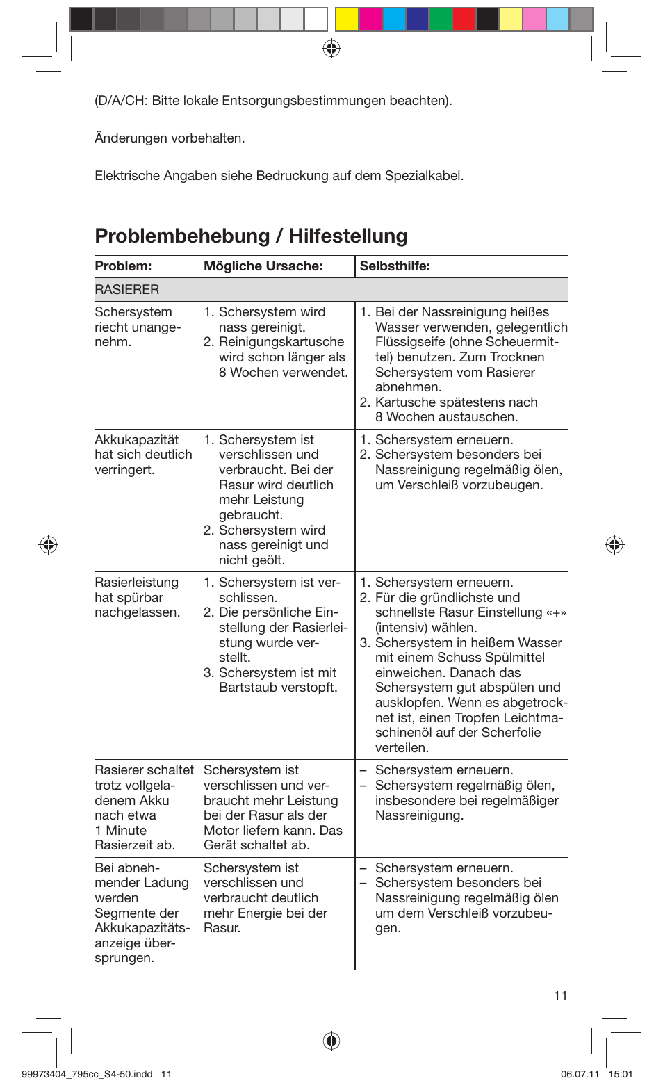 Problembehebung / hilfestellung | Braun 795cc-3 Series 7 User Manual | Page 11 / 49