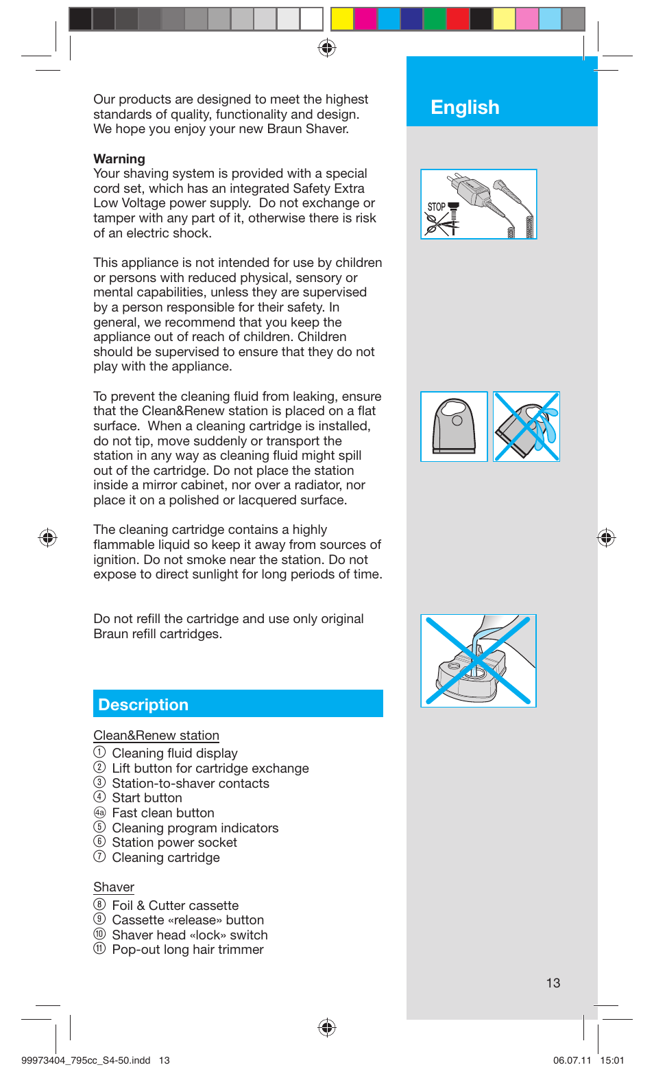 English, Description | Braun 795cc-3 Series 7 User Manual | Page 13 / 49