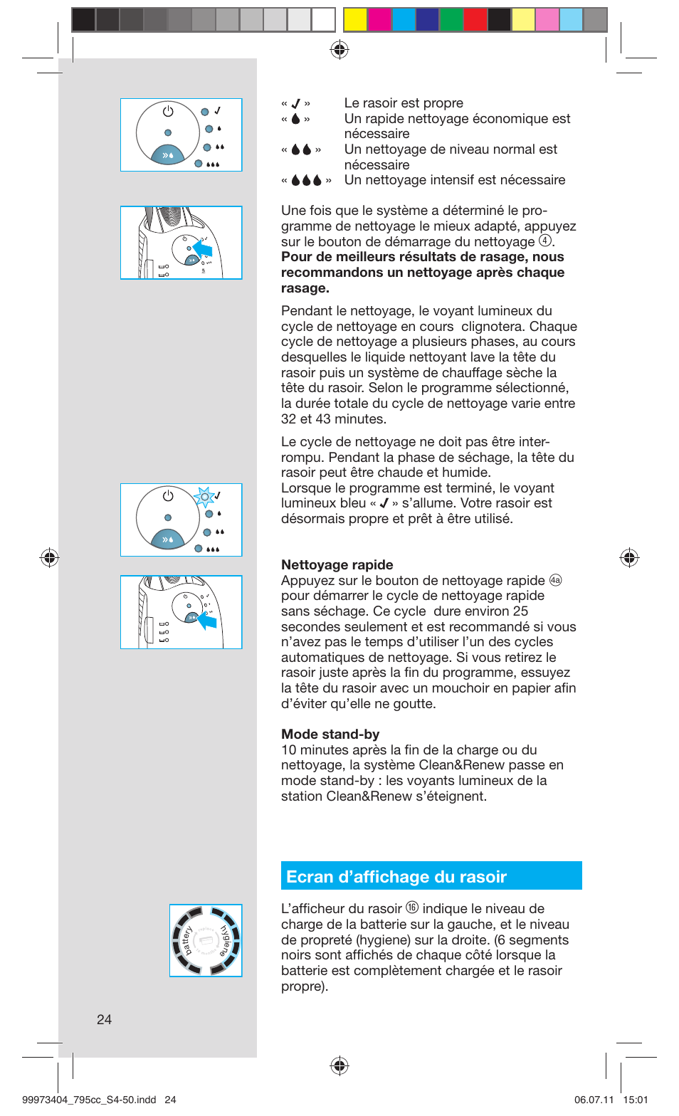 Ecran d’afﬁ chage du rasoir | Braun 795cc-3 Series 7 User Manual | Page 24 / 49