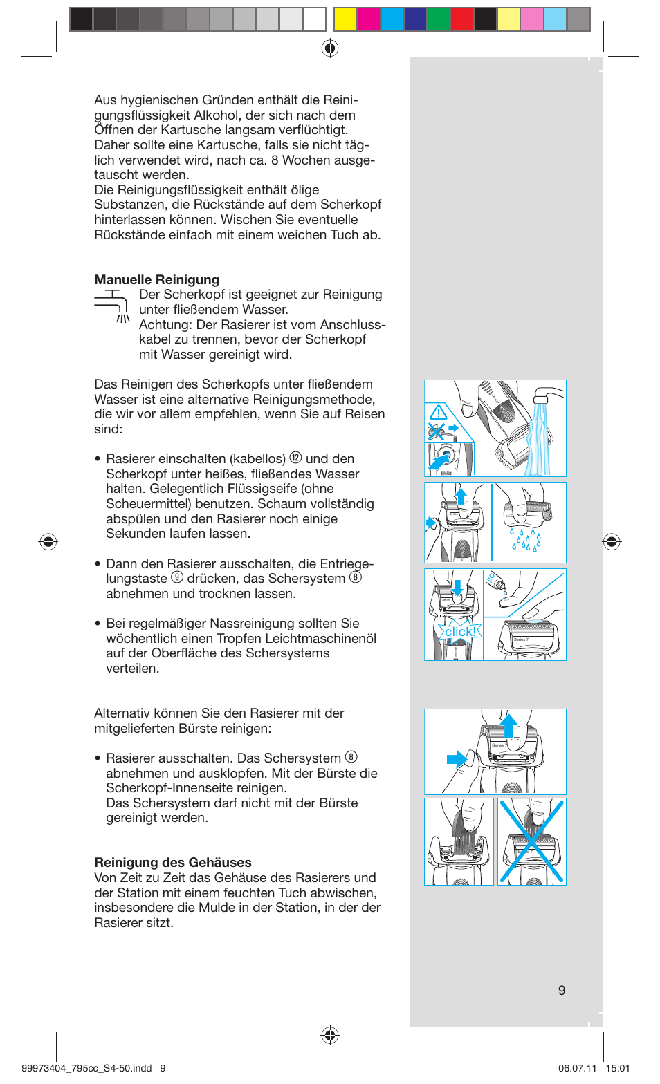 Drücken, das schersystem, Click | Braun 795cc-3 Series 7 User Manual | Page 9 / 49