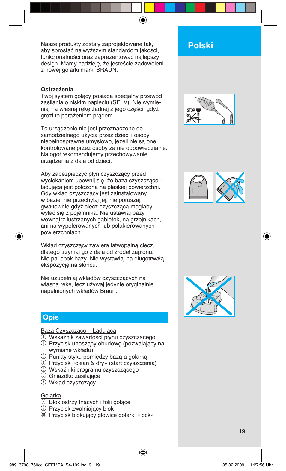Polski, Opis | Braun 760cc Series 7 User Manual | Page 19 / 101