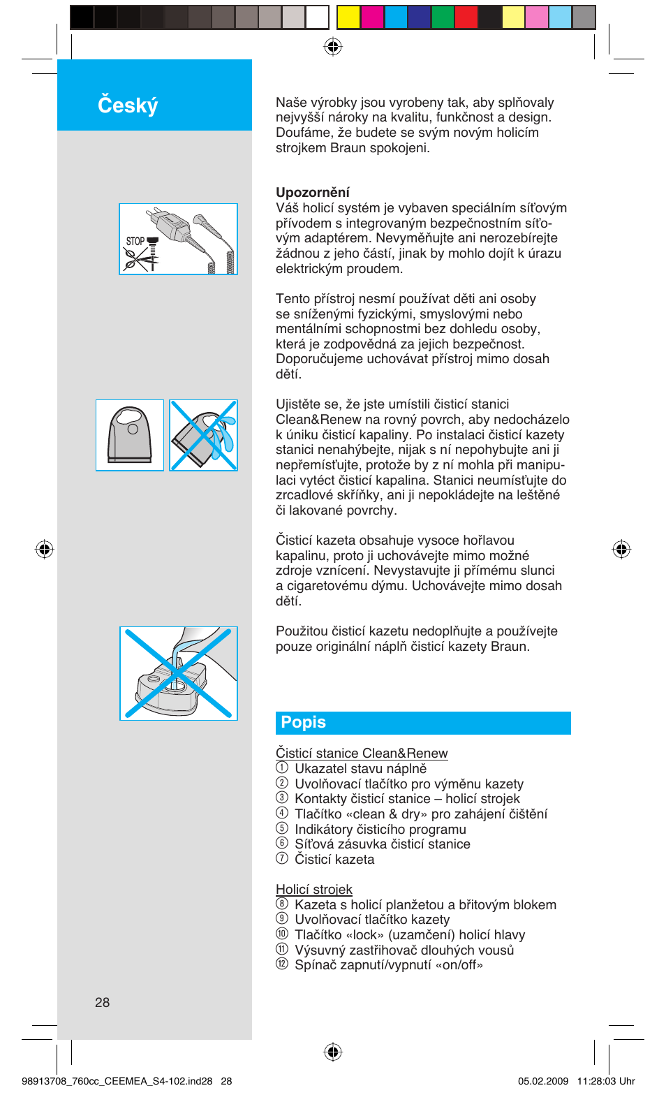 Âesk, Popis | Braun 760cc Series 7 User Manual | Page 28 / 101