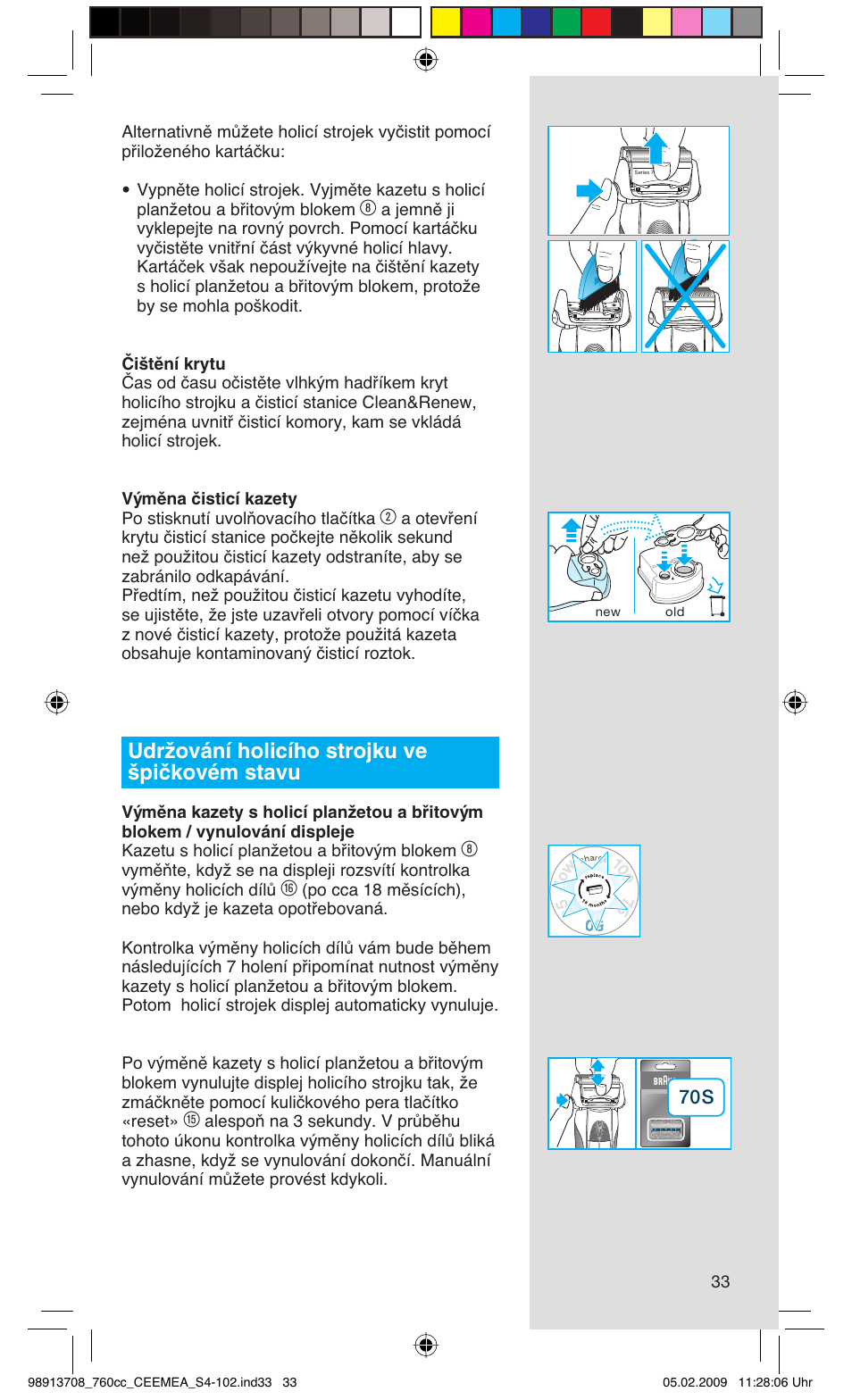 Udržování holicího strojku ve špičkovém stavu | Braun 760cc Series 7 User Manual | Page 33 / 101