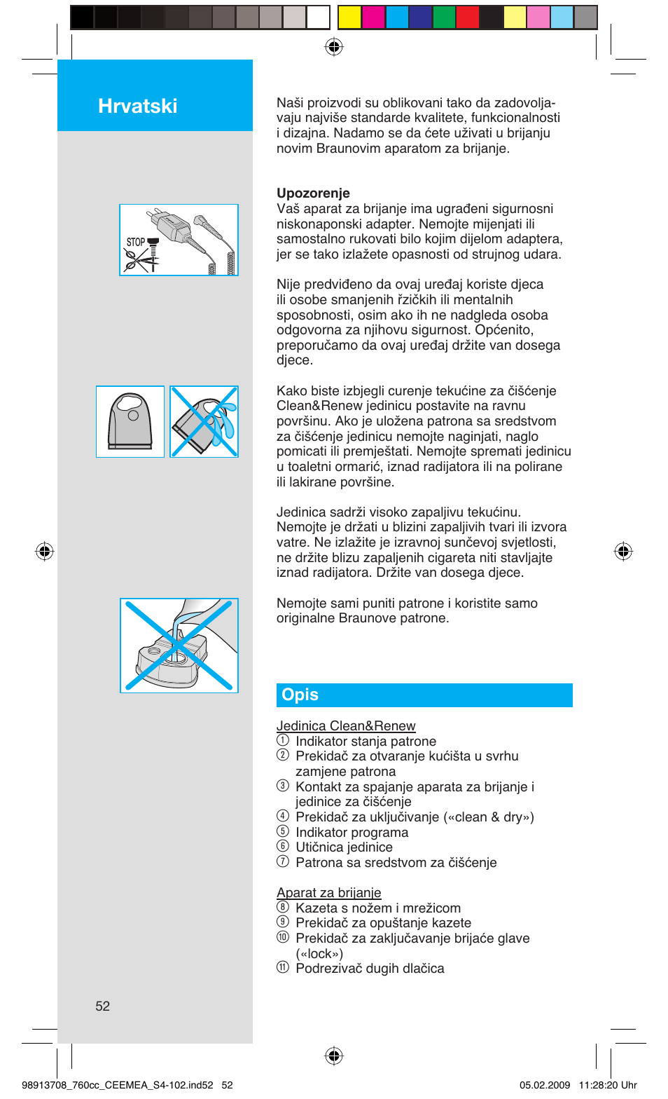 Hrvatski, Opis | Braun 760cc Series 7 User Manual | Page 52 / 101