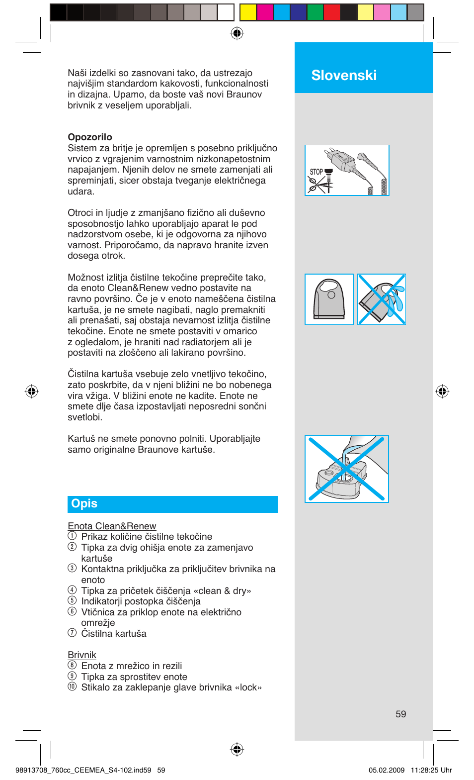 Slovenski, Opis | Braun 760cc Series 7 User Manual | Page 59 / 101