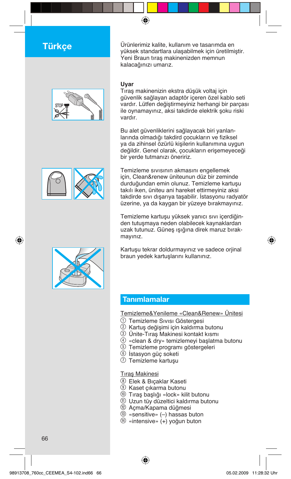 Türkçe, Tanımlamalar | Braun 760cc Series 7 User Manual | Page 66 / 101