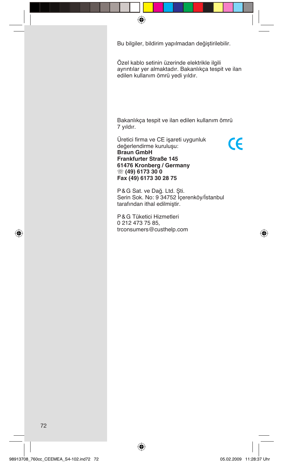 Braun 760cc Series 7 User Manual | Page 72 / 101