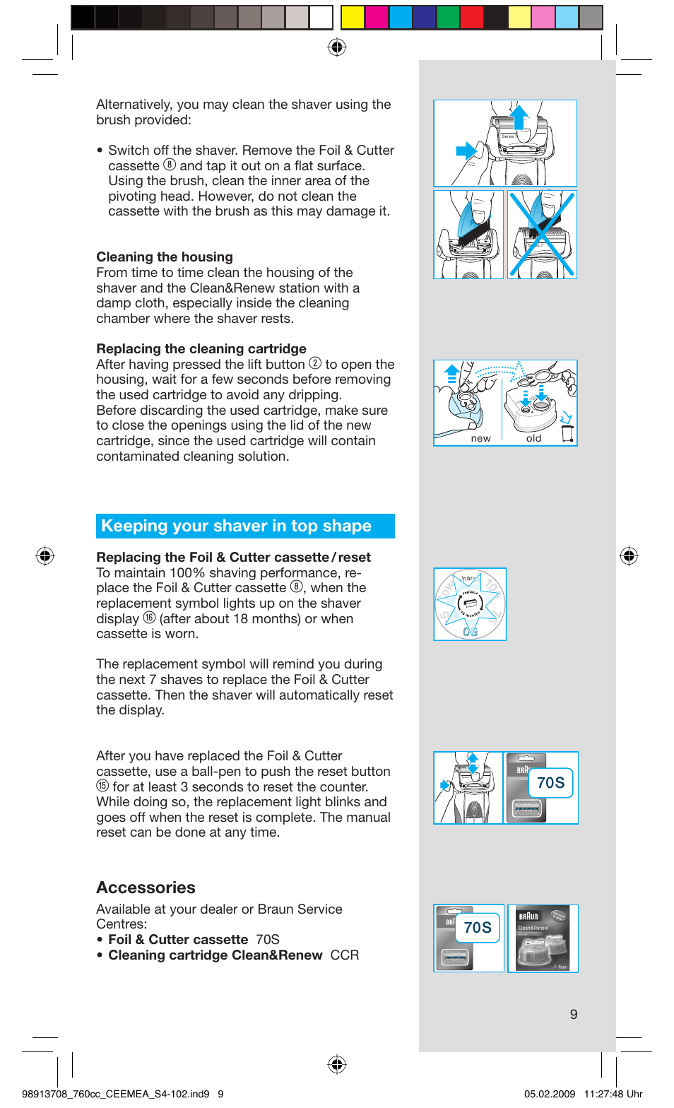 Keeping your shaver in top shape, Accessories | Braun 760cc Series 7 User Manual | Page 9 / 101