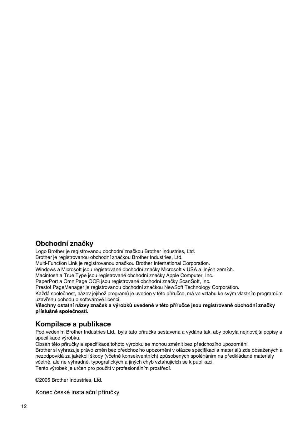 Obchodní značky, Kompilace a publikace | Brother MFC-425CN User Manual | Page 14 / 40