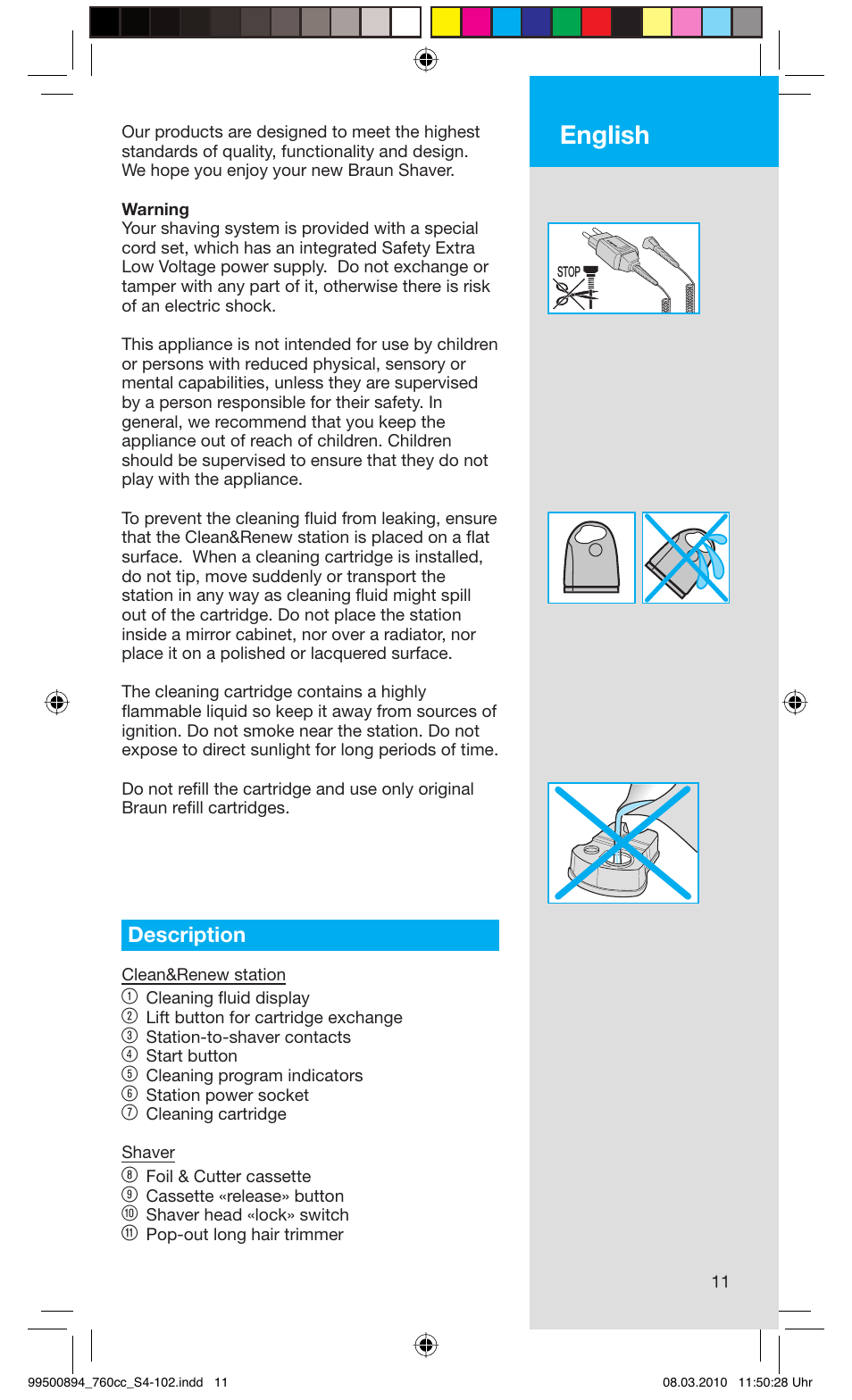 English, Description | Braun 760cc-4  Series 7 User Manual | Page 11 / 101