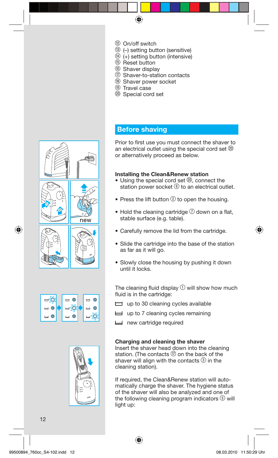 Before shaving | Braun 760cc-4  Series 7 User Manual | Page 12 / 101