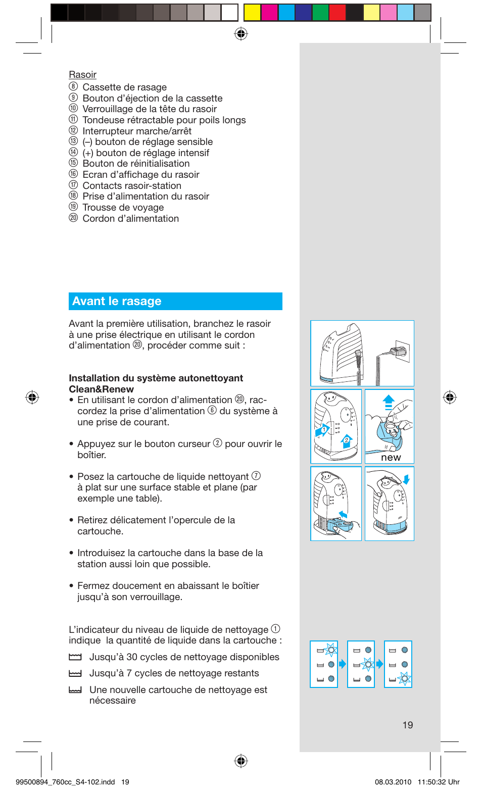 Avant le rasage | Braun 760cc-4  Series 7 User Manual | Page 19 / 101