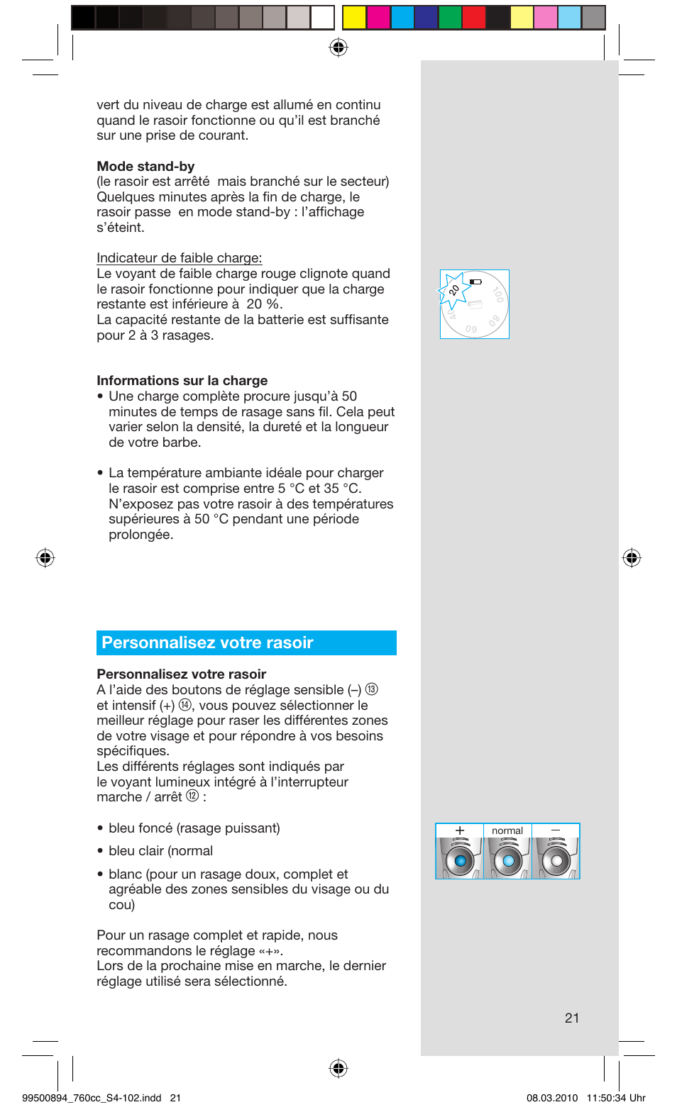 Personnalisez votre rasoir | Braun 760cc-4  Series 7 User Manual | Page 21 / 101