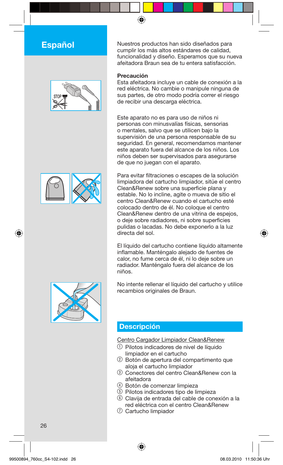 Español, Descripción | Braun 760cc-4  Series 7 User Manual | Page 26 / 101