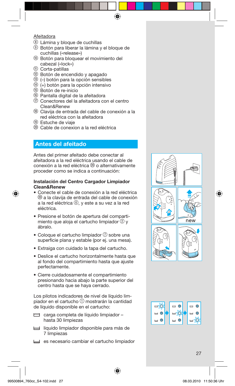 Antes del afeitado | Braun 760cc-4  Series 7 User Manual | Page 27 / 101