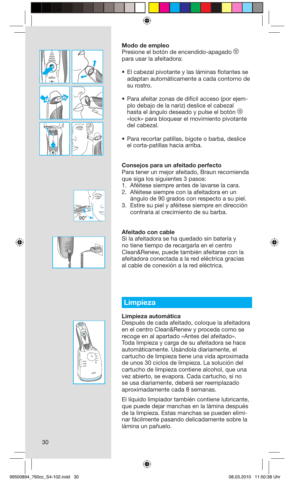 Limpieza | Braun 760cc-4  Series 7 User Manual | Page 30 / 101