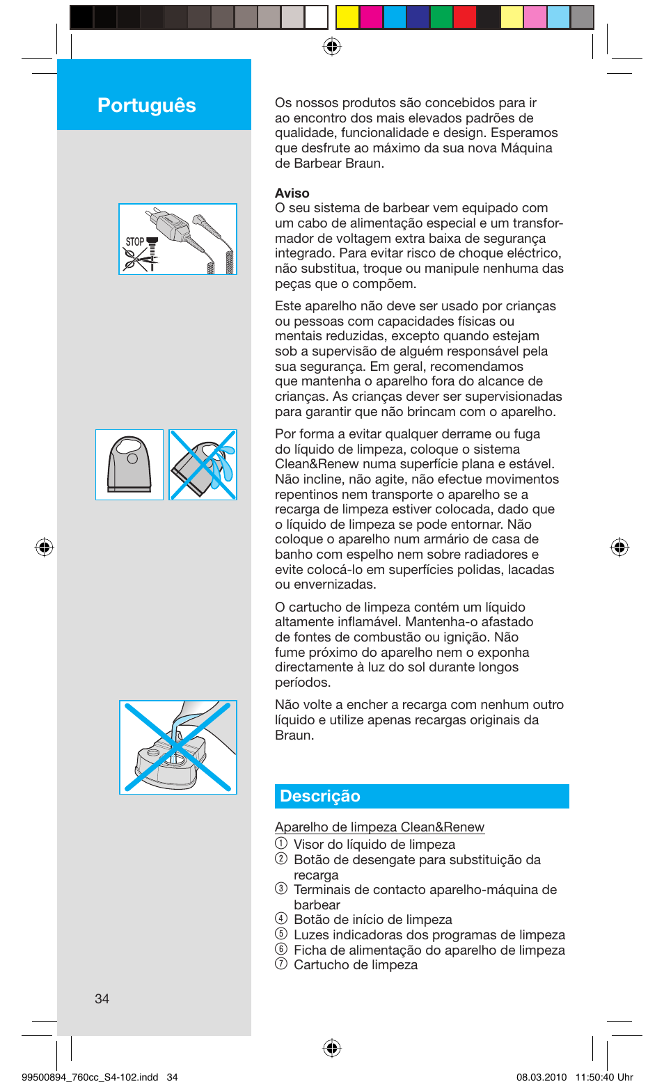 Português, Descrição | Braun 760cc-4  Series 7 User Manual | Page 34 / 101