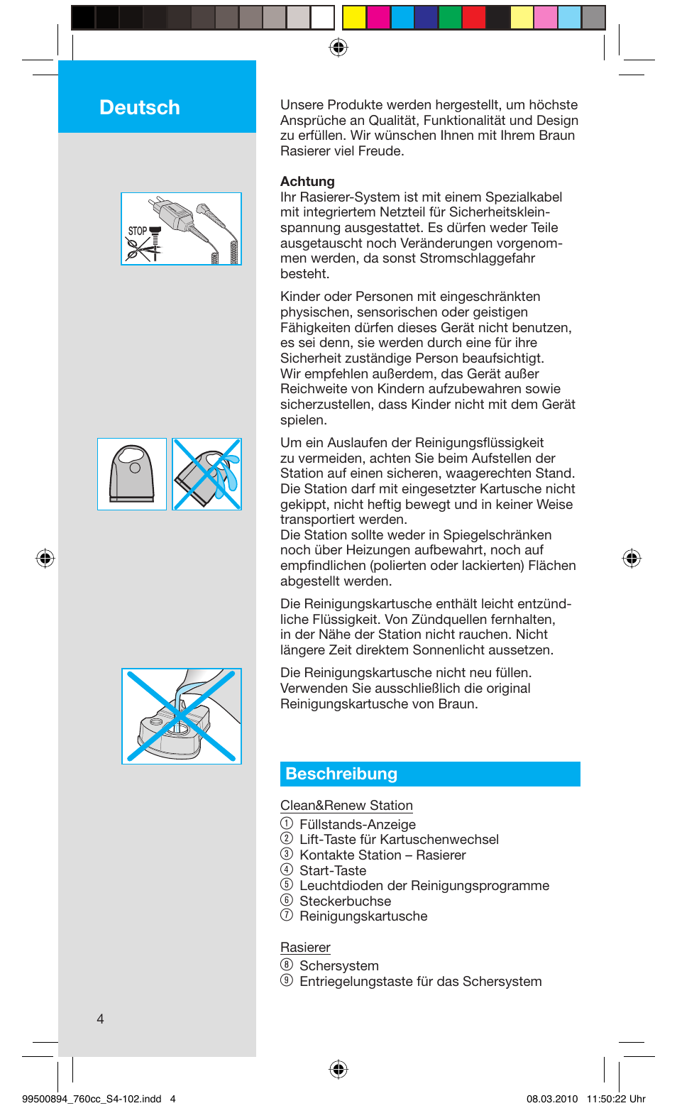 Deutsch, Beschreibung | Braun 760cc-4  Series 7 User Manual | Page 4 / 101