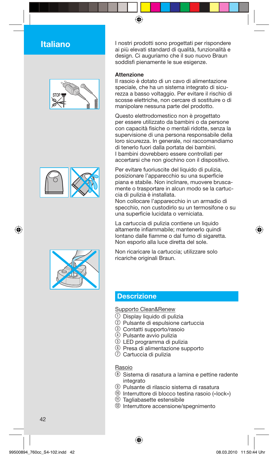 Italiano, Descrizione | Braun 760cc-4  Series 7 User Manual | Page 42 / 101