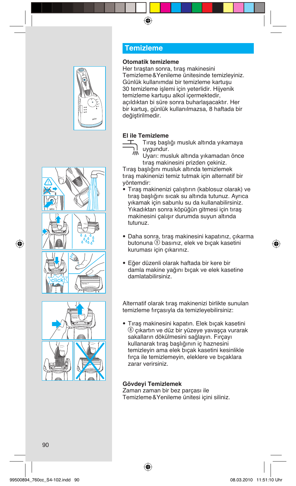 Temizleme, Click | Braun 760cc-4  Series 7 User Manual | Page 90 / 101