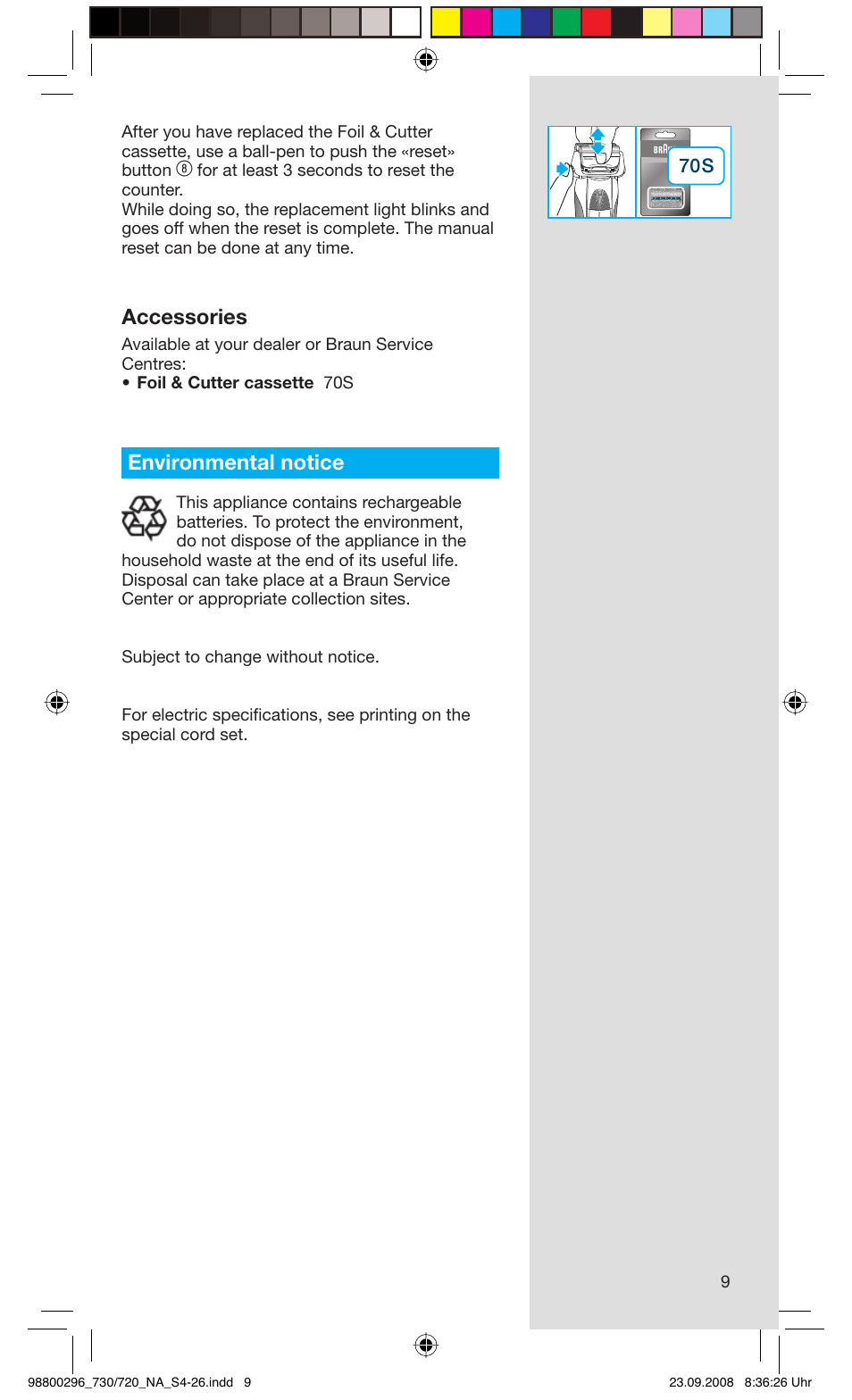 Accessories, Environmental notice | Braun 720 Series 7 EN User Manual | Page 9 / 25