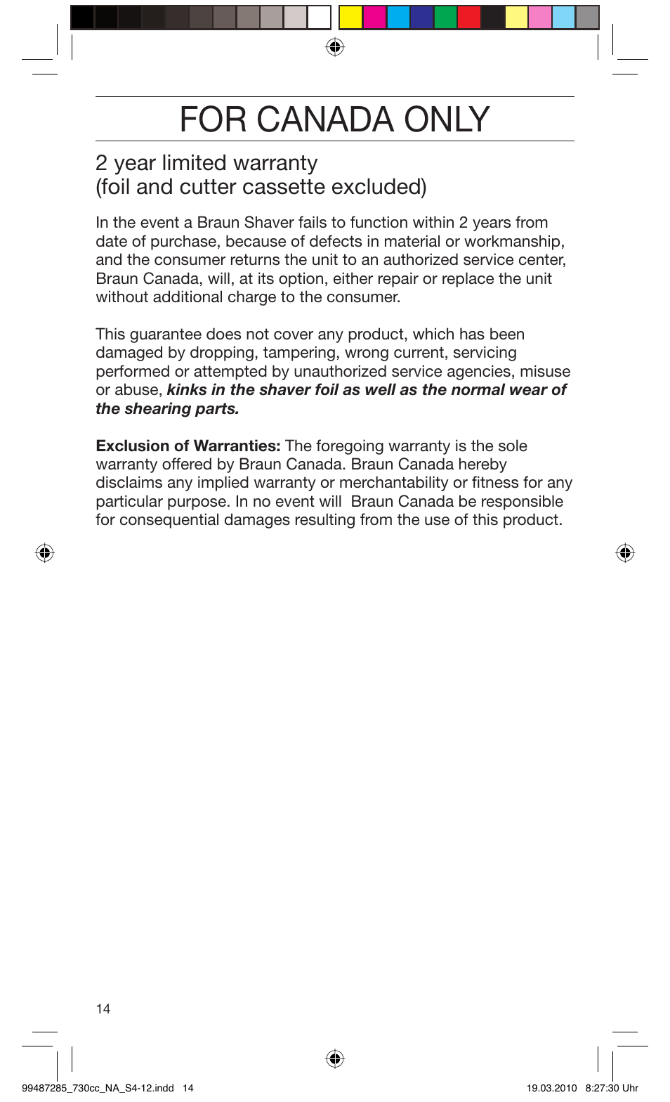 For canada only | Braun 730s-4 Series 7 User Manual | Page 14 / 34