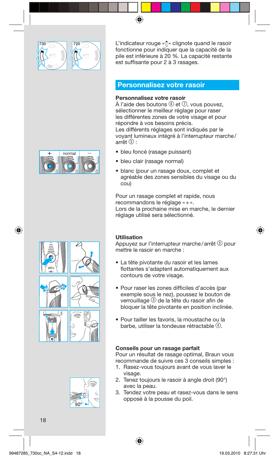 Personnalisez votre rasoir, Personnalisez votre rasoir à l’aide des boutons | Braun 730s-4 Series 7 User Manual | Page 18 / 34