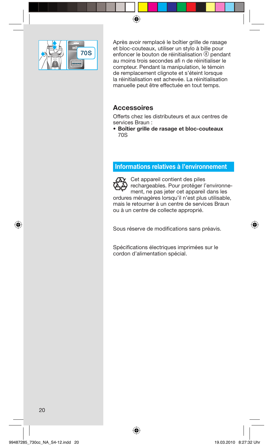 Accessoires, Informations relatives à l’environnement | Braun 730s-4 Series 7 User Manual | Page 20 / 34