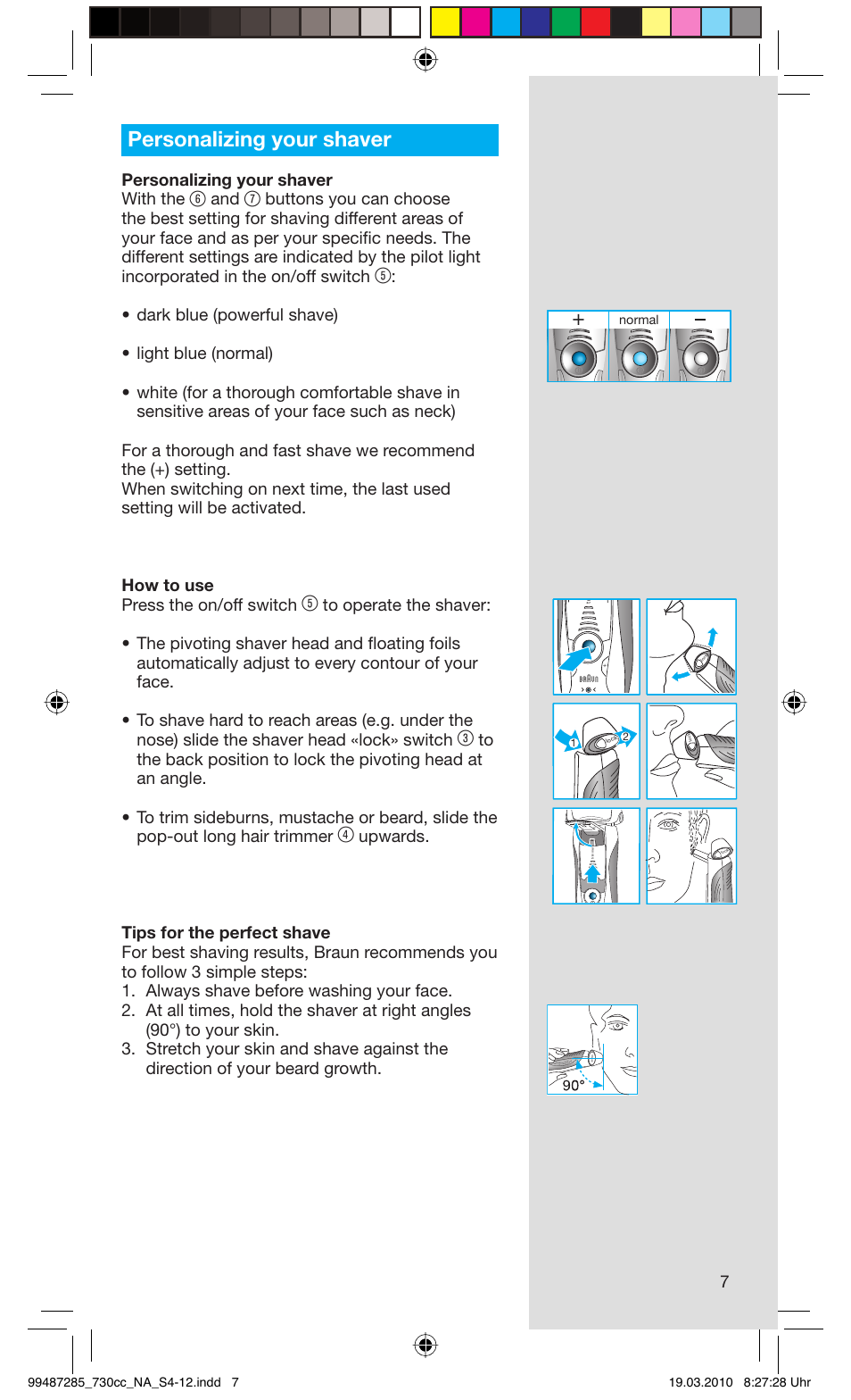 Personalizing your shaver, Personalizing your shaver with the | Braun 730s-4 Series 7 User Manual | Page 7 / 34