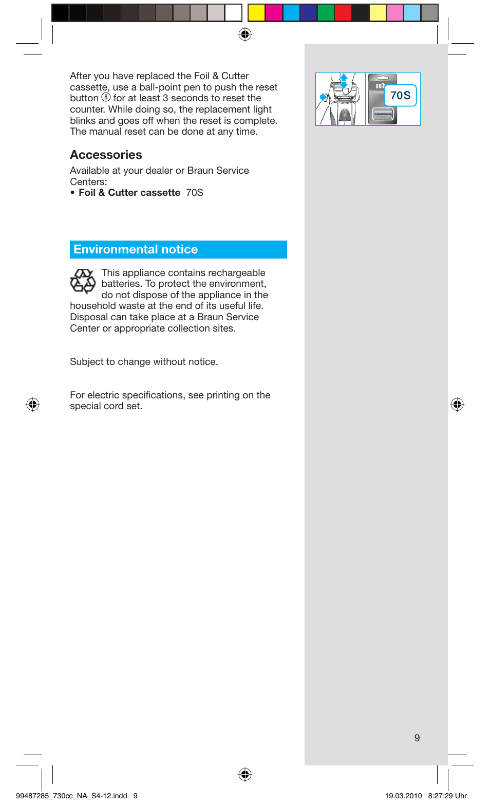 Accessories, Environmental notice | Braun 730s-4 Series 7 User Manual | Page 9 / 34
