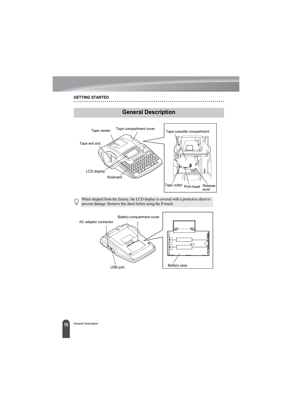 General description | Brother PT-2100 User Manual | Page 12 / 79