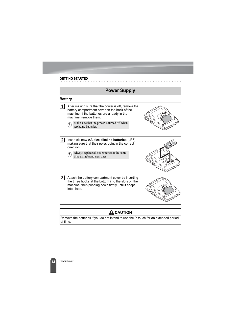 Power supply, Battery | Brother PT-2100 User Manual | Page 16 / 79