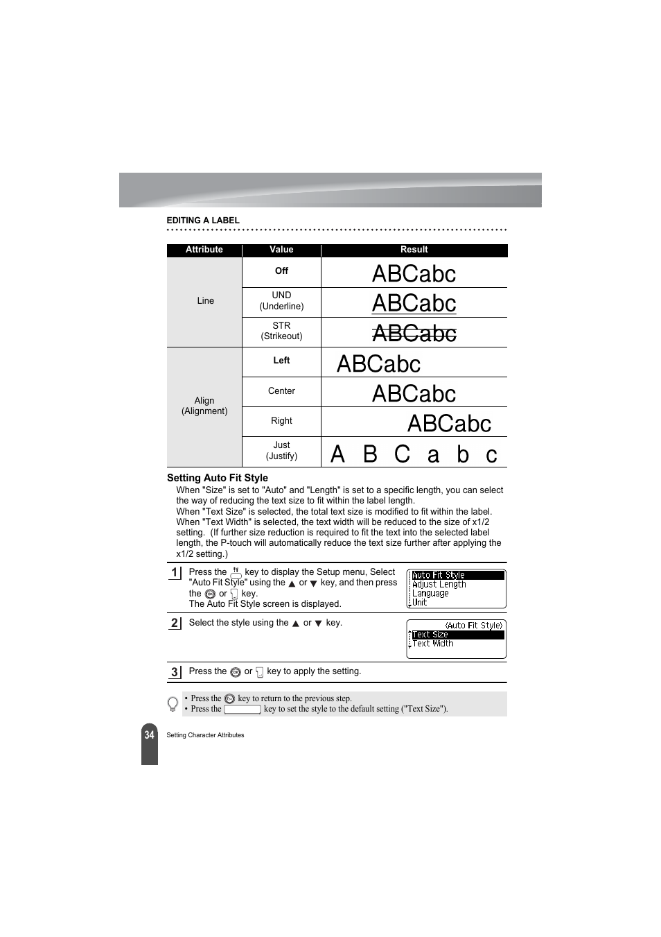 Setting auto fit style | Brother PT-2100 User Manual | Page 36 / 79