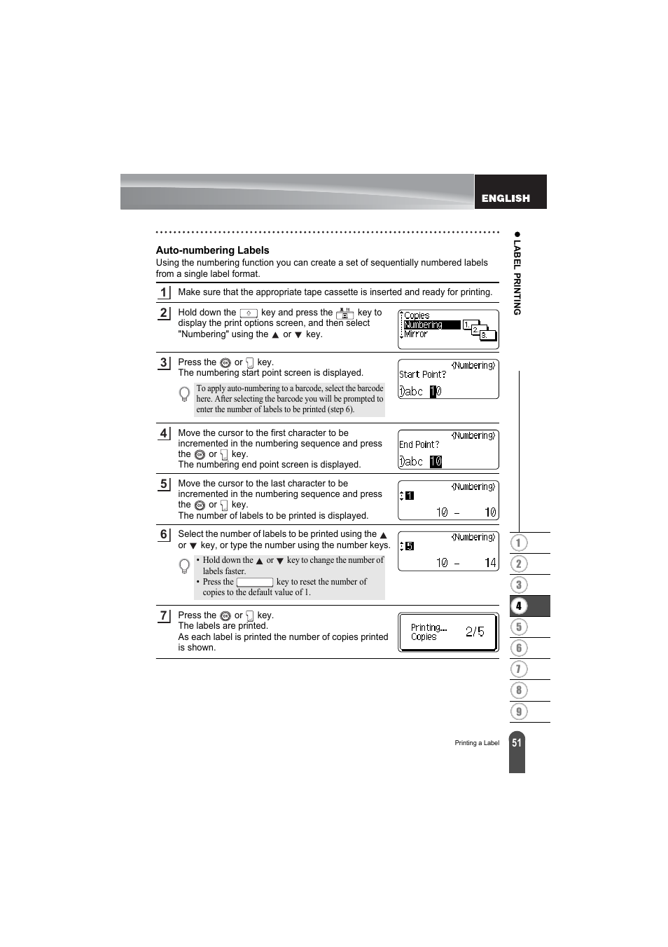 Auto-numbering labels | Brother PT-2100 User Manual | Page 53 / 79