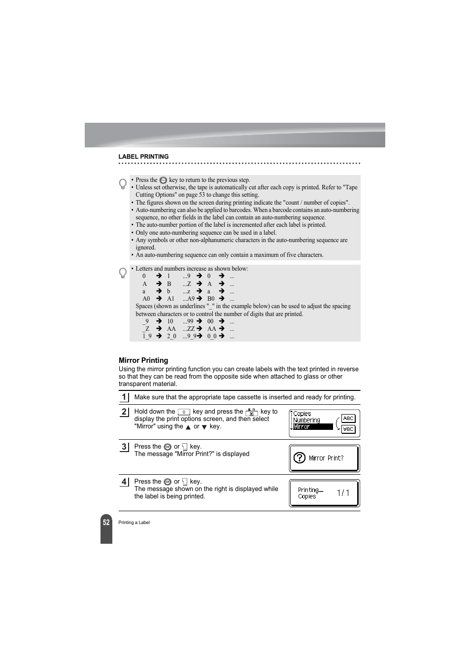 Mirror printing | Brother PT-2100 User Manual | Page 54 / 79