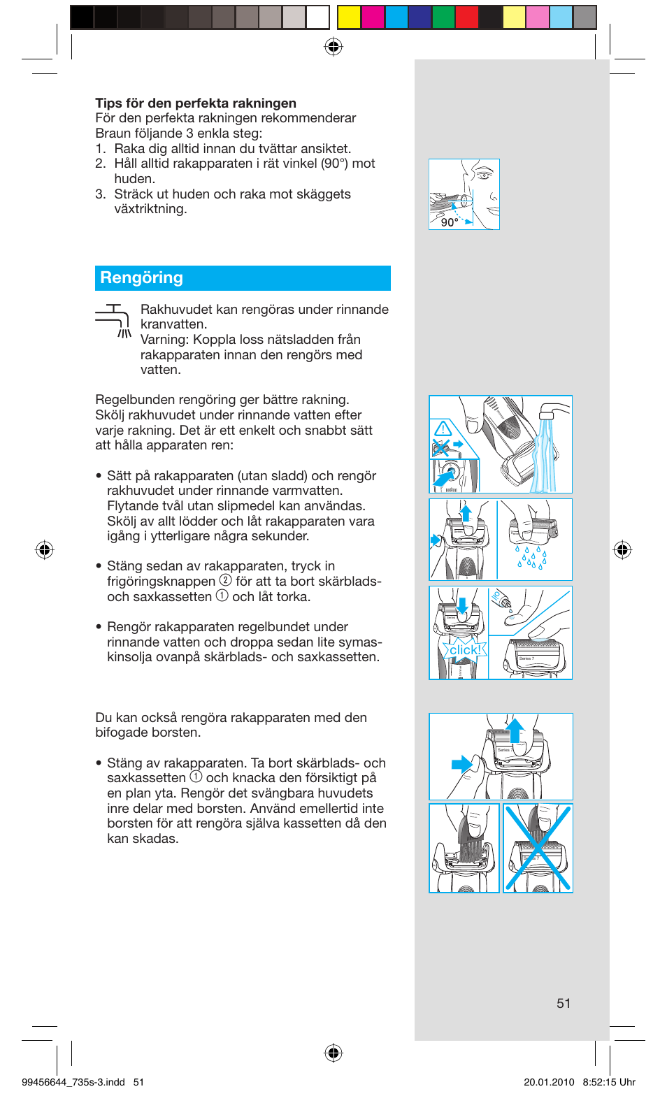 Rengöring, För att ta bort skärblads- och saxkassetten, Click | Braun 735s-3 Series 7 User Manual | Page 51 / 68