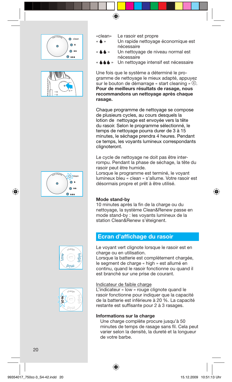 Ecran d’affi chage du rasoir | Braun 750cc-3 Series 7 User Manual | Page 20 / 40