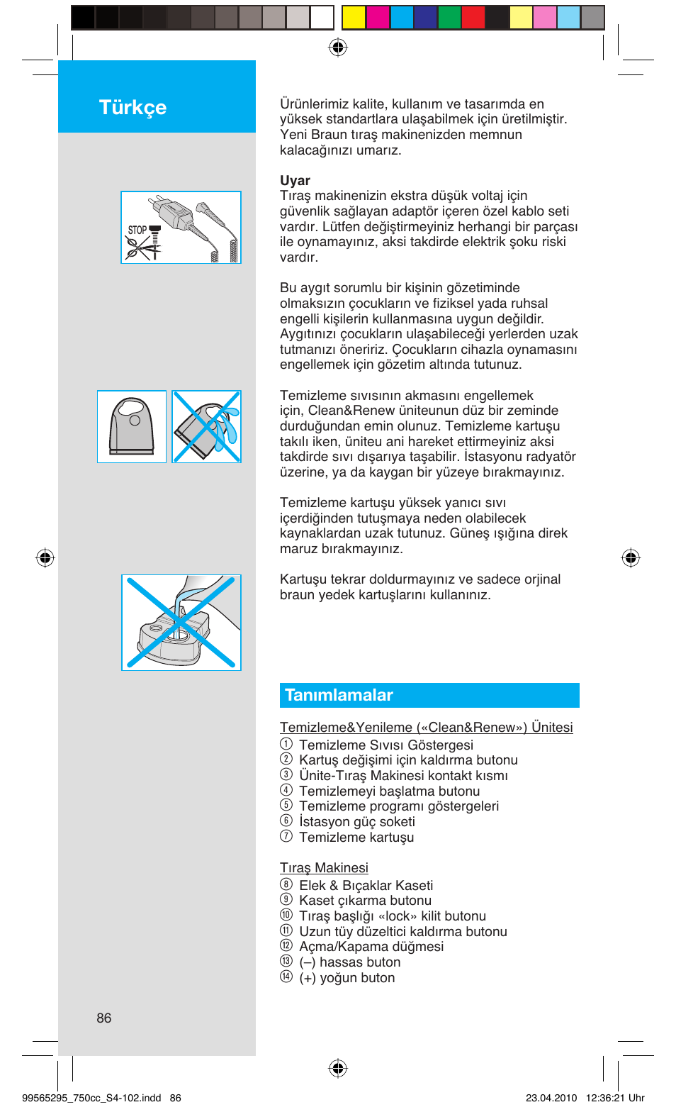 Türkçe, Tanımlamalar | Braun 750cc-4 Series 7 User Manual | Page 86 / 101