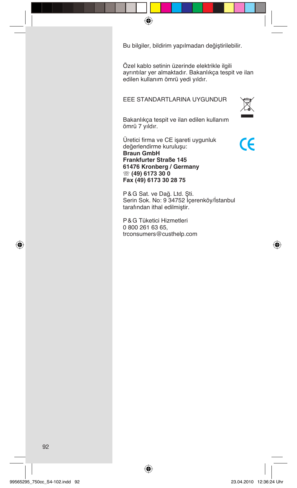 Braun 750cc-4 Series 7 User Manual | Page 92 / 101