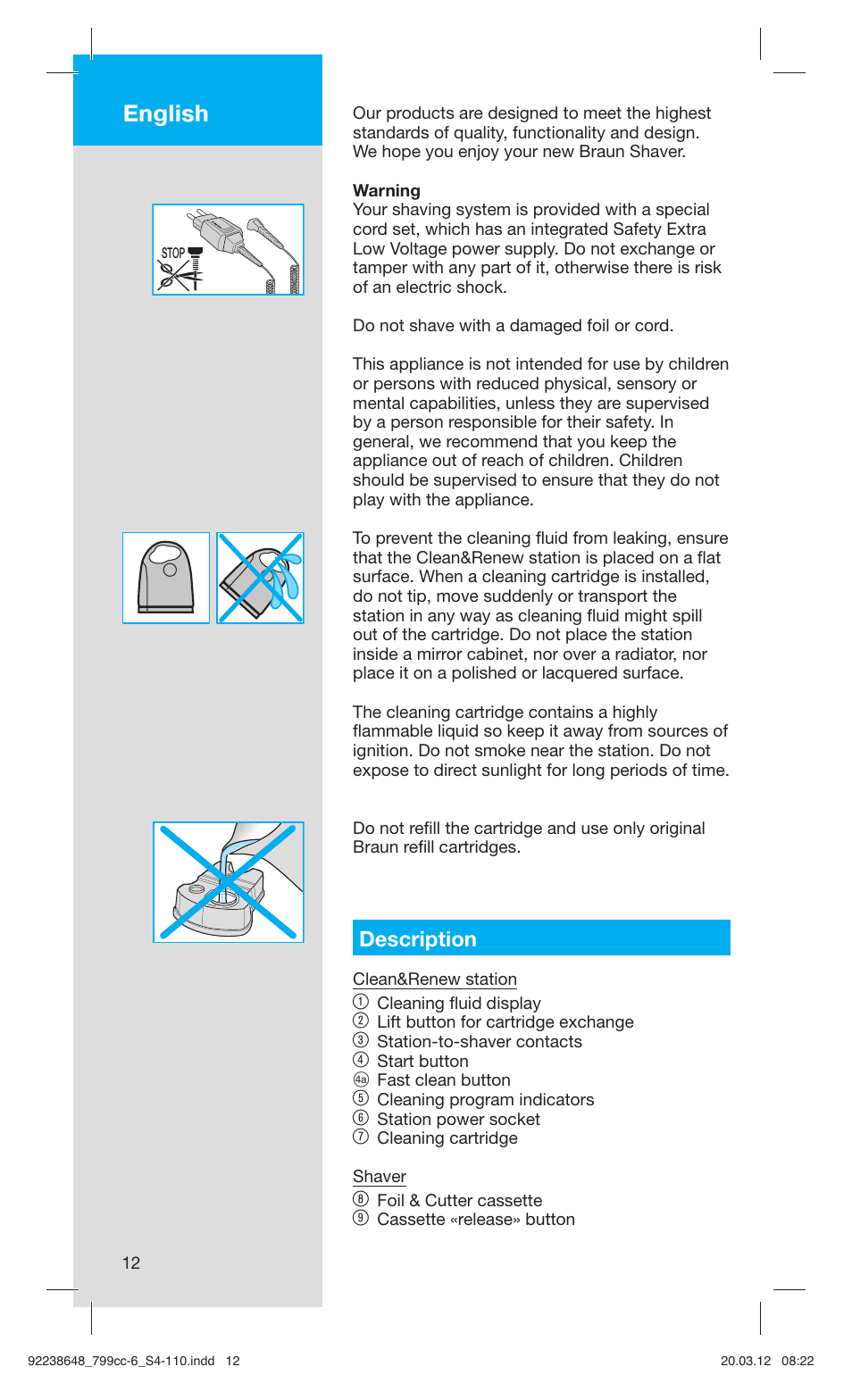 English, Description | Braun 799cc-6 Wet & Dry, Series 7 User Manual | Page 12 / 107